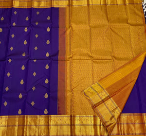 Classic  Violet & Apricot Orange 1gm Zari Elegance Kanchipuram Handloom Silk Saree SS17314