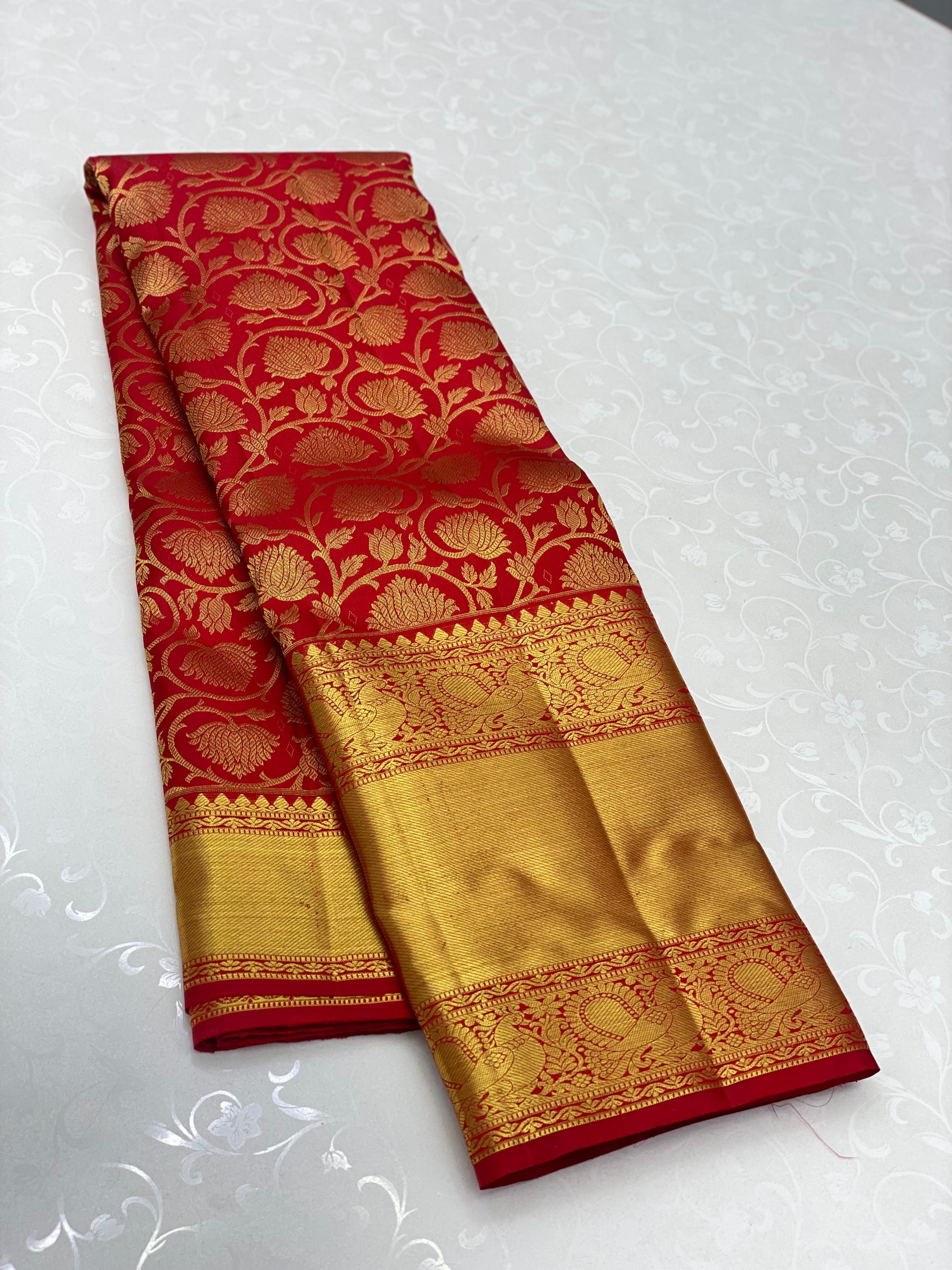 Classic Chilly Red 2gm Zari Bridal Elegance Kanchipuram Handloom Silk Saree SS17406