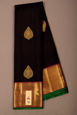 Load image into Gallery viewer, Classic Charcoal Black &amp; Magenta Bridal Elegance Kanchipuram Handloom Silk Saree SS17580
