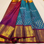 Load image into Gallery viewer, Classic Peacock Blue &amp; Wine Red 1gm Zari Bridal Elegance Kanchipuram Handloom Silk Saree SS23689
