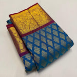 Load image into Gallery viewer, Classic Peacock Blue &amp; Wine Red 1gm Zari Bridal Elegance Kanchipuram Handloom Silk Saree SS23689
