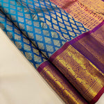 Load image into Gallery viewer, Classic Peacock Blue &amp; Wine Red 1gm Zari Bridal Elegance Kanchipuram Handloom Silk Saree SS23689
