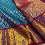 Load image into Gallery viewer, Classic Peacock Blue &amp; Wine Red 1gm Zari Bridal Elegance Kanchipuram Handloom Silk Saree SS23689
