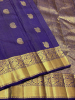 Load image into Gallery viewer, Classic Navy Blue &amp; Bisque Beige 2gm Zari Vaira Oosi Elegance Kanchipuram Handloom Silk Saree SS24615
