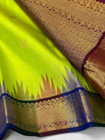 Load image into Gallery viewer, Classic Neon Green &amp; Maroon 2gm Zari Elegance Kanchipuram Handloom Silk Saree SS24613
