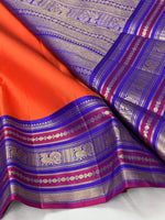 Load image into Gallery viewer, Classic Orange &amp; Robin Blue 2gm Zari Elegance Kanchipuram Handloom Silk Saree SS24612
