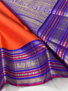 Classic Orange & Robin Blue 2gm Zari Elegance Kanchipuram Handloom Silk Saree SS24612