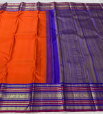 Load image into Gallery viewer, Classic Orange &amp; Robin Blue 2gm Zari Elegance Kanchipuram Handloom Silk Saree SS24612
