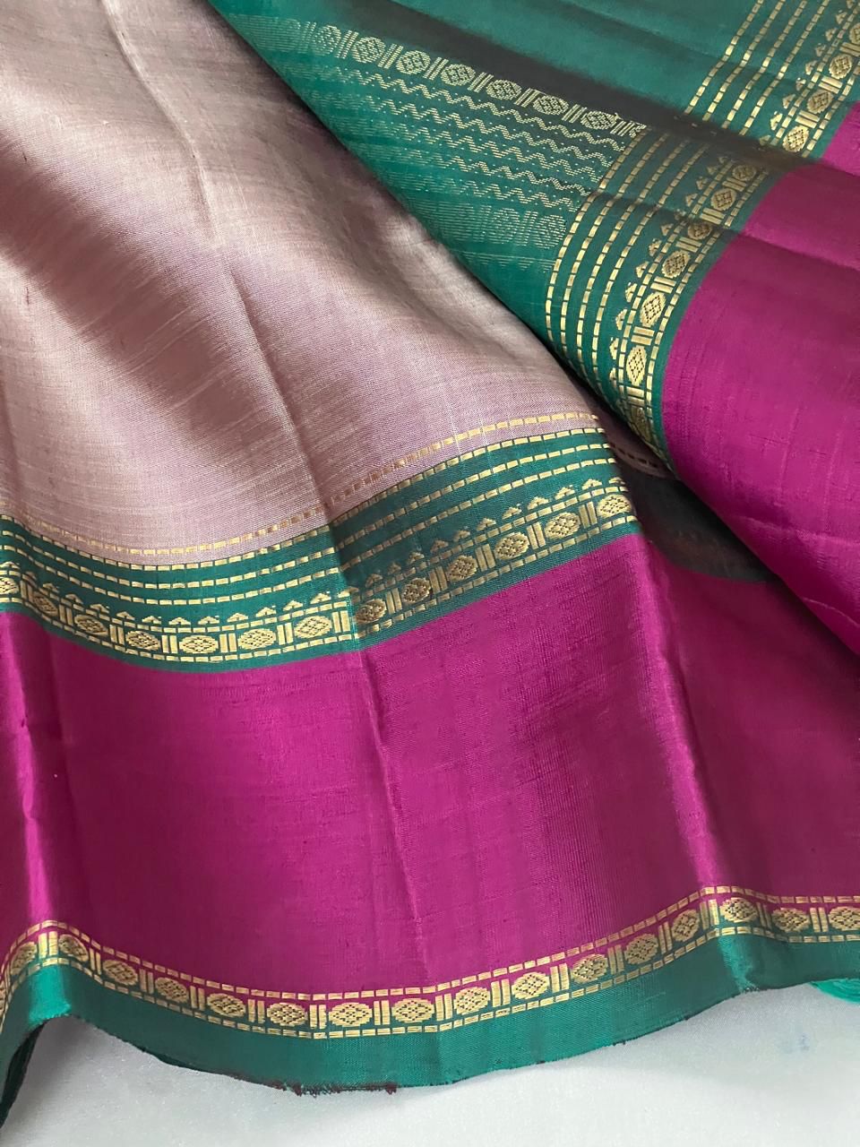 Pastel Cocoa Brown & Timber Green Elegance Kanchipuram Handloom Silk Saree SS24611