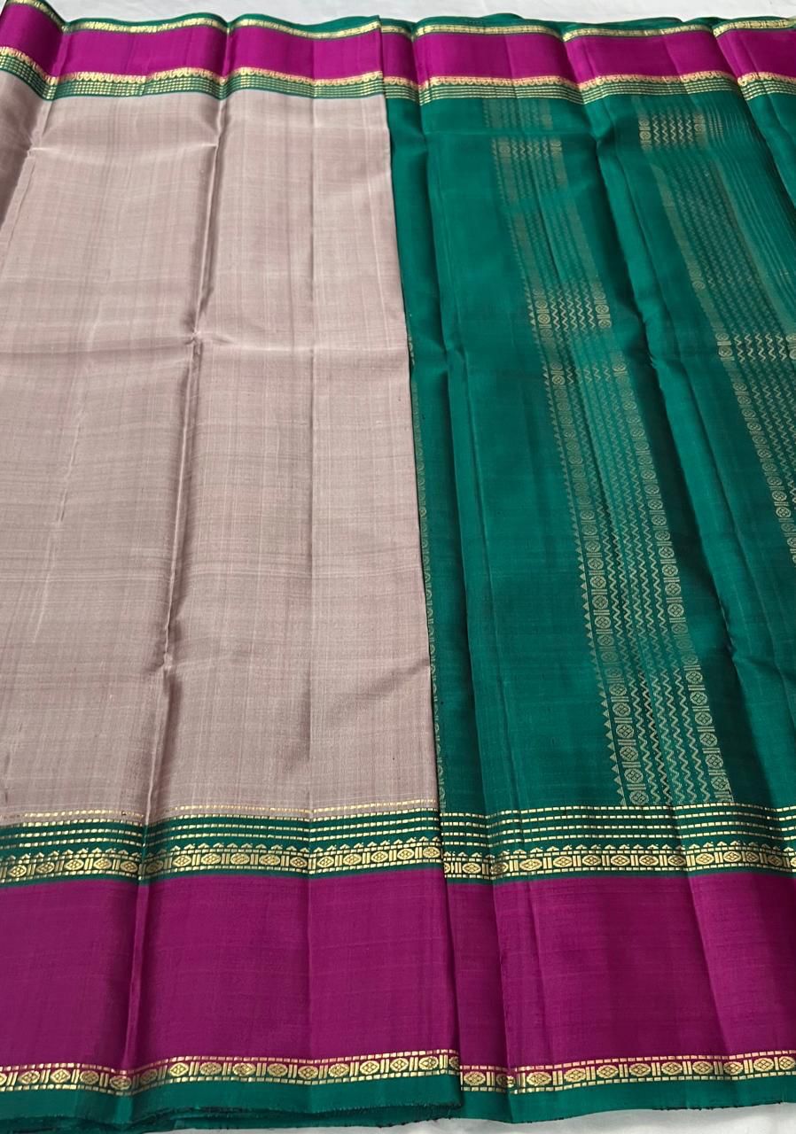 Pastel Cocoa Brown & Timber Green Elegance Kanchipuram Handloom Silk Saree SS24611