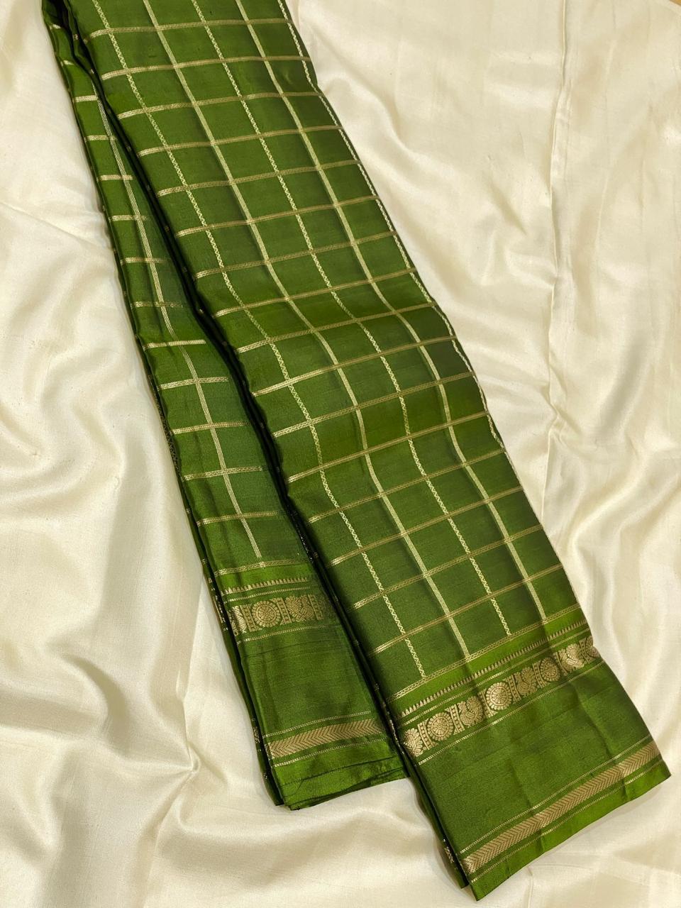 Classic Olive Green 2gm Zari Elegance Kanchipuram Handloom Silk Saree SS24609