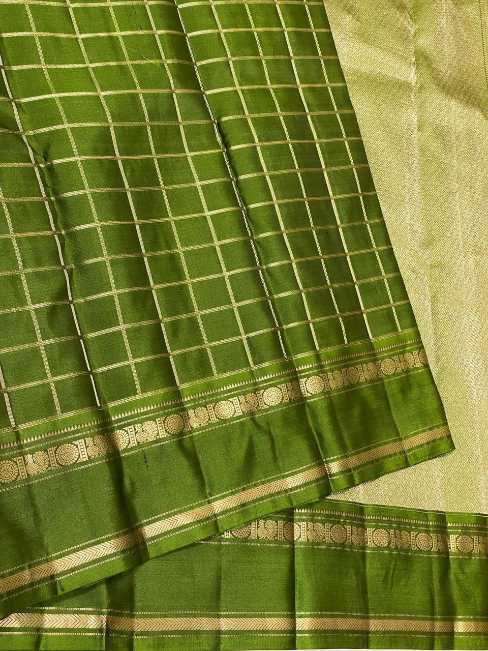 Classic Olive Green 2gm Zari Elegance Kanchipuram Handloom Silk Saree SS24609