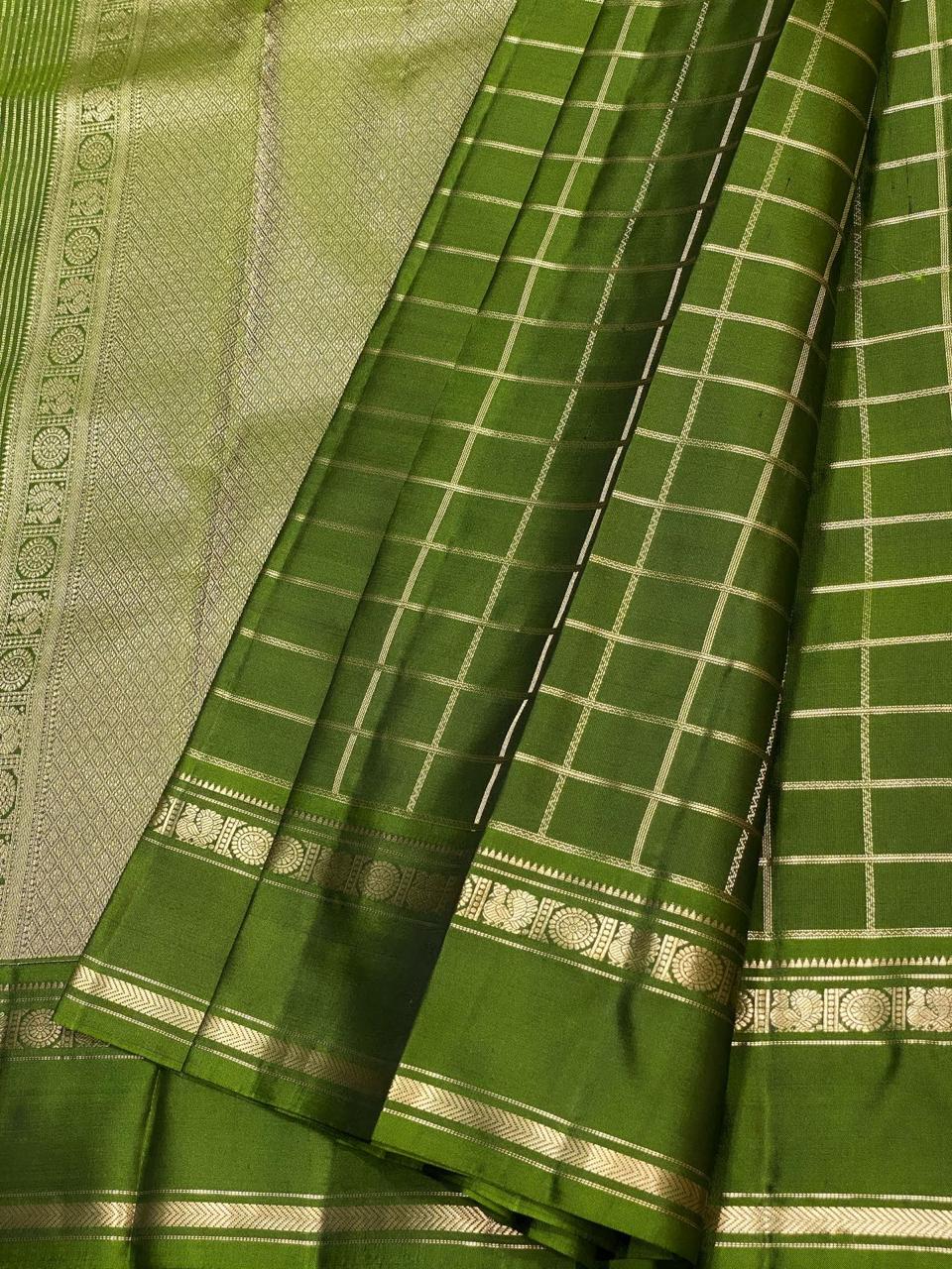 Classic Olive Green 2gm Zari Elegance Kanchipuram Handloom Silk Saree SS24609