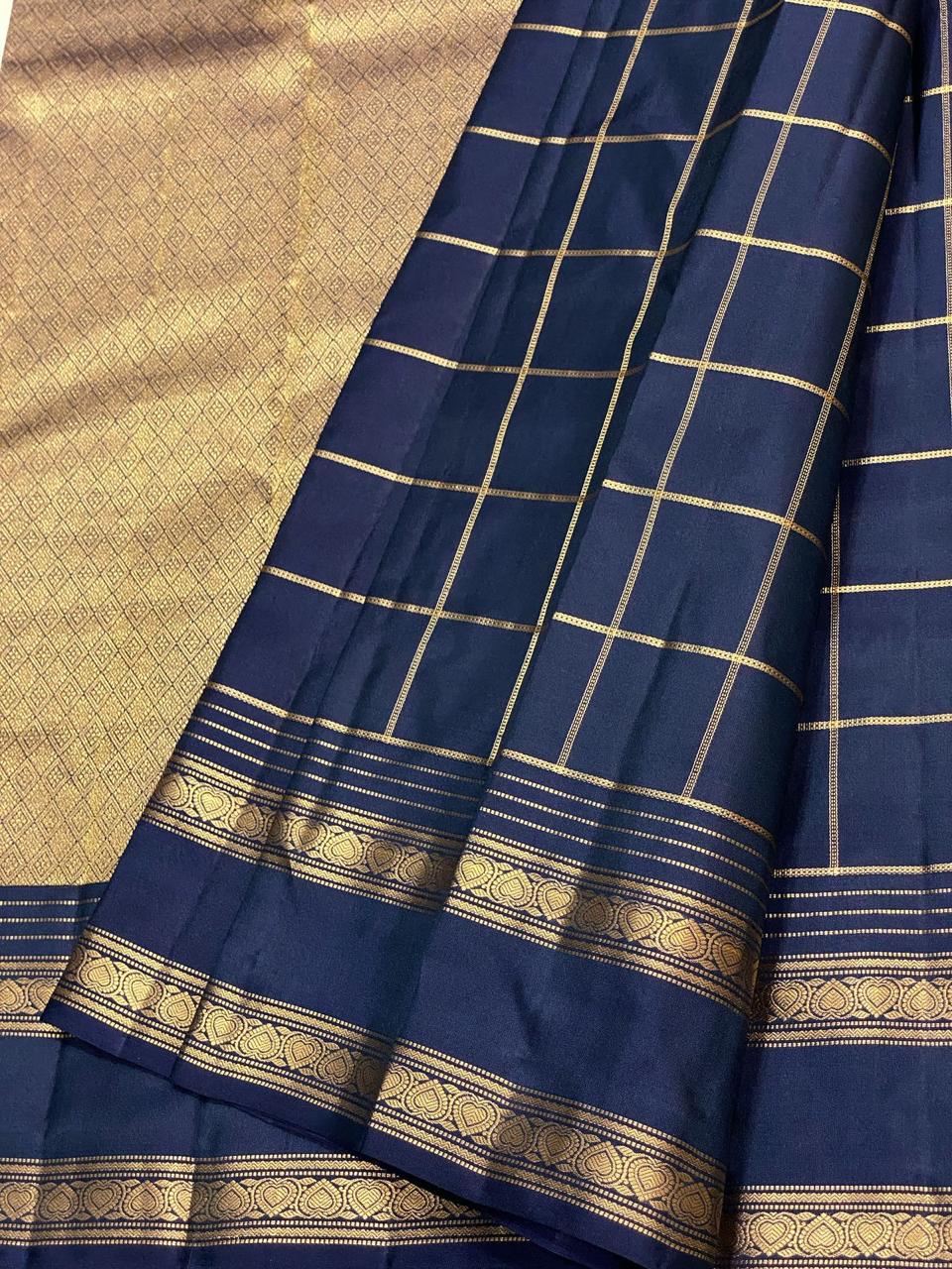 Classic Aegan Blue 2gm Zari Elegance Kanchipuram Handloom Silk Saree SS24608