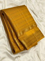 Load image into Gallery viewer, Classic Mustard 2gm Zari Beldari Elegance Kanchipuram Handloom Silk Saree SS24602
