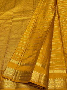 Classic Mustard 2gm Zari Beldari Elegance Kanchipuram Handloom Silk Saree SS24602