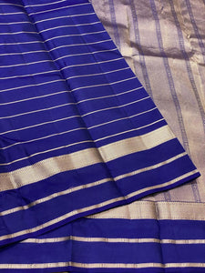 Classic Navy Blue 2gm Zari Beldari Elegance Kanchipuram Handloom Silk Saree SS24604