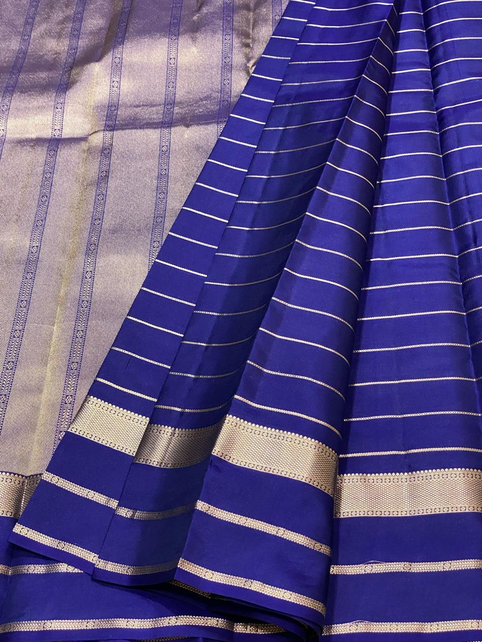 Classic Navy Blue 2gm Zari Beldari Elegance Kanchipuram Handloom Silk Saree SS24604