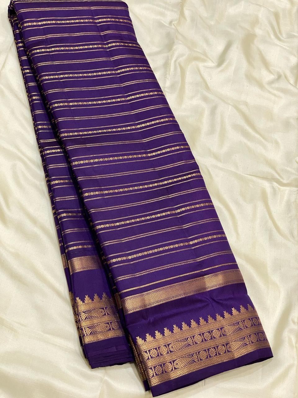 Classic Dark Purple 2gm Zari Beldari Elegance Kanchipuram Handloom Silk Saree SS24605