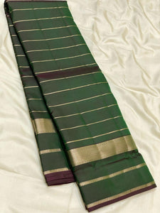 Classic Olive Green 2gm Zari Beldari Elegance Kanchipuram Handloom Silk Saree SS24606