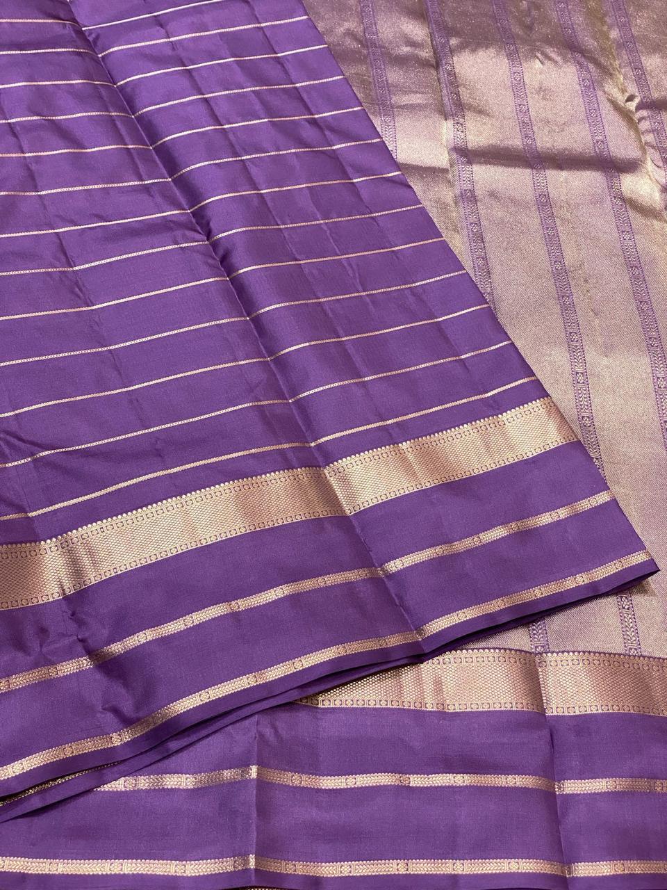 Classic French Violet 2gm Zari Beldari Elegance Kanchipuram Handloom Silk Saree SS24607