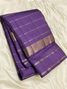 Classic French Violet 2gm Zari Beldari Elegance Kanchipuram Handloom Silk Saree SS24607