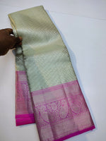 Load image into Gallery viewer, Shimmer Silver &amp; Fuchsia Pink 2gm Silver Zari Elegance Kanchipuram Handloom Silk Saree SS24598
