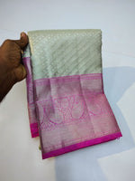 Load image into Gallery viewer, Shimmer Silver &amp; Fuchsia Pink 2gm Silver Zari Elegance Kanchipuram Handloom Silk Saree SS24598
