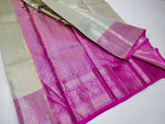 Load image into Gallery viewer, Shimmer Silver &amp; Fuchsia Pink 2gm Silver Zari Elegance Kanchipuram Handloom Silk Saree SS24598
