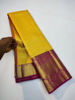 Load image into Gallery viewer, Classic Golden Yellow &amp; Deep Pink 2gm Silver Zari Elegance Kanchipuram Handloom Silk Saree SS24597
