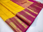 Load image into Gallery viewer, Classic Golden Yellow &amp; Deep Pink 2gm Silver Zari Elegance Kanchipuram Handloom Silk Saree SS24597
