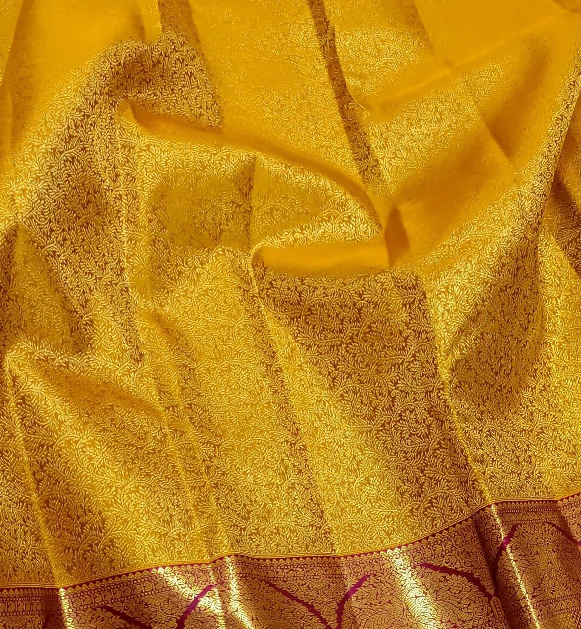 Classic Mustard Gold & Rani Pink 2gm Zari Bridal Elegance Kanchipuram Handloom Silk Saree SS24595