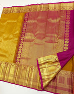 Load image into Gallery viewer, Classic Mustard Gold &amp; Rani Pink 2gm Zari Bridal Elegance Kanchipuram Handloom Silk Saree SS24595
