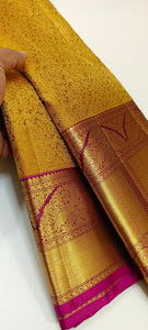 Classic Mustard Gold & Rani Pink 2gm Zari Bridal Elegance Kanchipuram Handloom Silk Saree SS24595