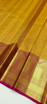 Load image into Gallery viewer, Classic Mustard Gold &amp; Rani Pink 2gm Zari Bridal Elegance Kanchipuram Handloom Silk Saree SS24595
