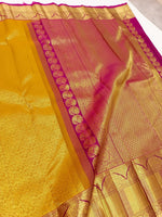 Load image into Gallery viewer, Classic Mustard Gold &amp; Rani Pink 2gm Zari Bridal Elegance Kanchipuram Handloom Silk Saree SS24595
