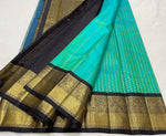 Load image into Gallery viewer, Classic Sea Green &amp; Charcoal Black 3gm Zari Elegance Kanchipuram Handloom Silk Saree SS24593
