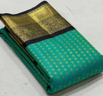 Load image into Gallery viewer, Classic Sea Green &amp; Charcoal Black 3gm Zari Elegance Kanchipuram Handloom Silk Saree SS24593
