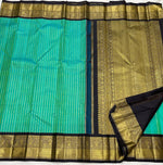 Load image into Gallery viewer, Classic Sea Green &amp; Charcoal Black 3gm Zari Elegance Kanchipuram Handloom Silk Saree SS24593
