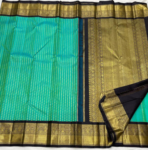 Classic Sea Green & Charcoal Black 3gm Zari Elegance Kanchipuram Handloom Silk Saree SS24593