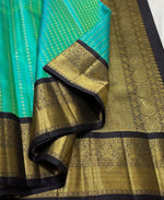 Load image into Gallery viewer, Classic Sea Green &amp; Charcoal Black 3gm Zari Elegance Kanchipuram Handloom Silk Saree SS24593
