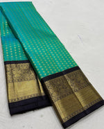 Load image into Gallery viewer, Classic Sea Green &amp; Charcoal Black 3gm Zari Elegance Kanchipuram Handloom Silk Saree SS24593
