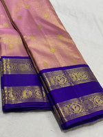 Load image into Gallery viewer, Classic Peachy Pink &amp; Royal Blue 3gm Zari Elegance Kanchipuram Handloom Silk Saree SS24592
