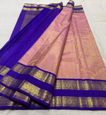 Load image into Gallery viewer, Classic Peachy Pink &amp; Royal Blue 3gm Zari Elegance Kanchipuram Handloom Silk Saree SS24592
