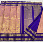 Load image into Gallery viewer, Classic Peachy Pink &amp; Royal Blue 3gm Zari Elegance Kanchipuram Handloom Silk Saree SS24592
