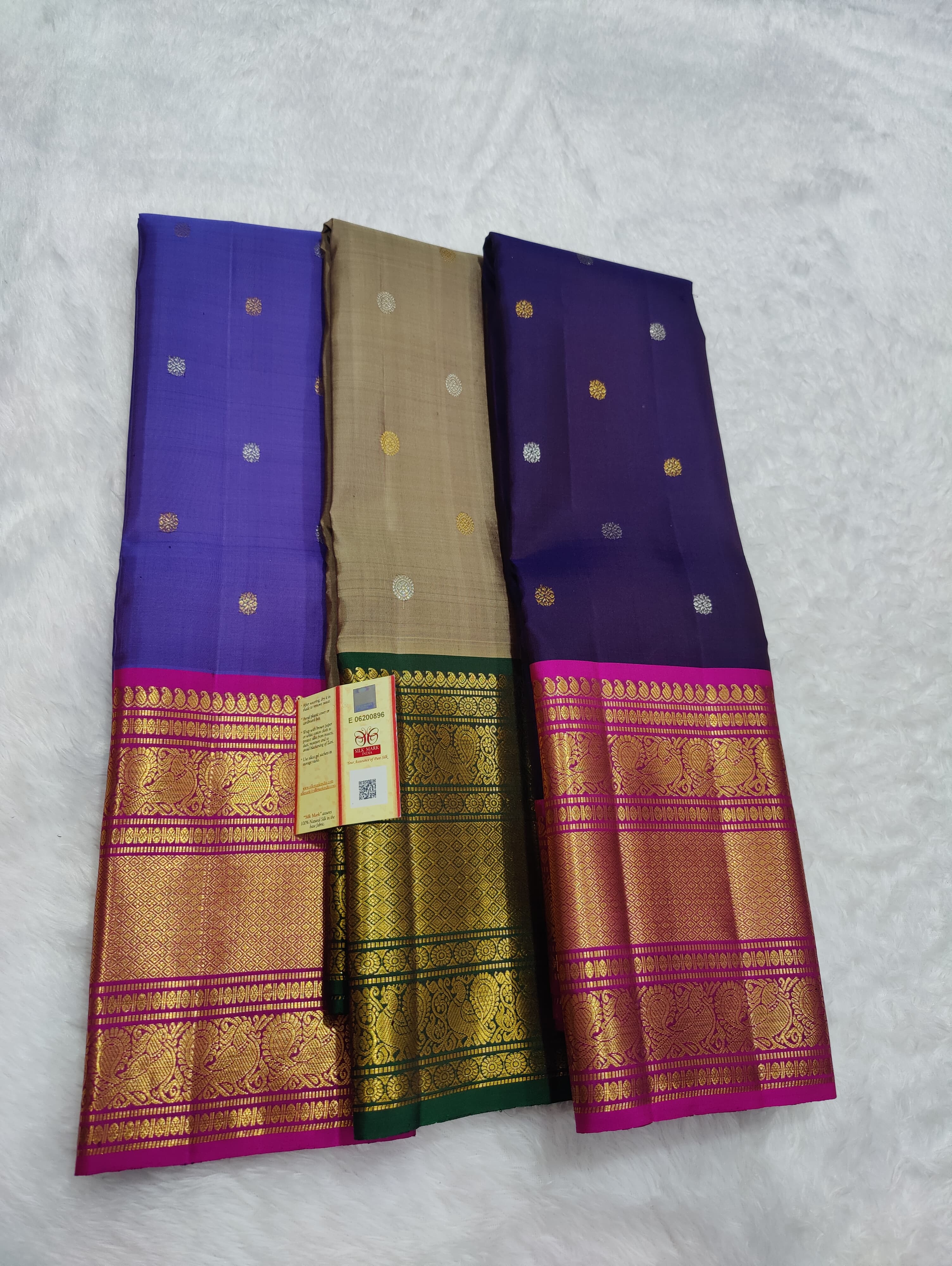 Classic Bluish Violet & Deep Pink 1gm Zari Elegance Kanchipuram Handloom Silk Saree SS24617