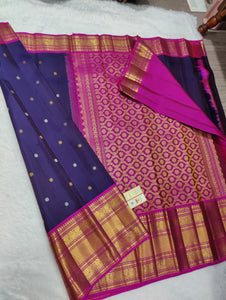 Classic Navy Blue & Deep Pink 1gm Zari Elegance Kanchipuram Handloom Silk Saree SS24618