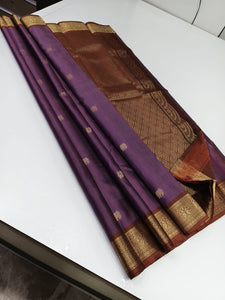 Classic Dark Mauve & Amber Orange Elegance Kanchipuram Handloom Silk Saree SS24624