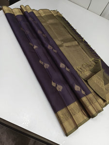 Deep Aubergine & Olive Green Elegance Kanchipuram Handloom Silk Saree SS24628