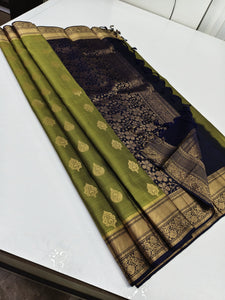 Classic Olive Green & Charcoal Black Elegance Kanchipuram Handloom Silk Saree SS24632